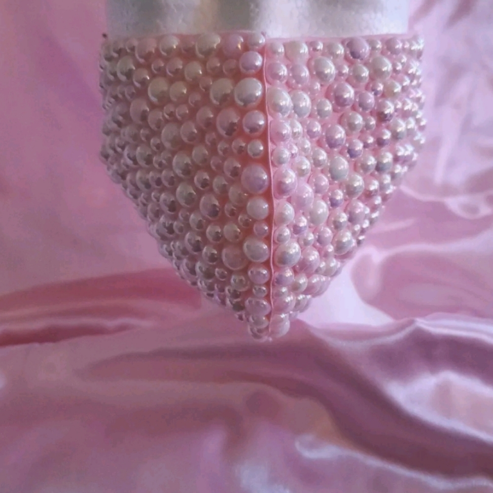 Designer Pink Face Mask with Pink Pearls.  Breathable and Comfortable.